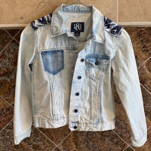 Rock & Republic Womens Hitchiker Indigo Native Distressed Denim Jacket Size Med